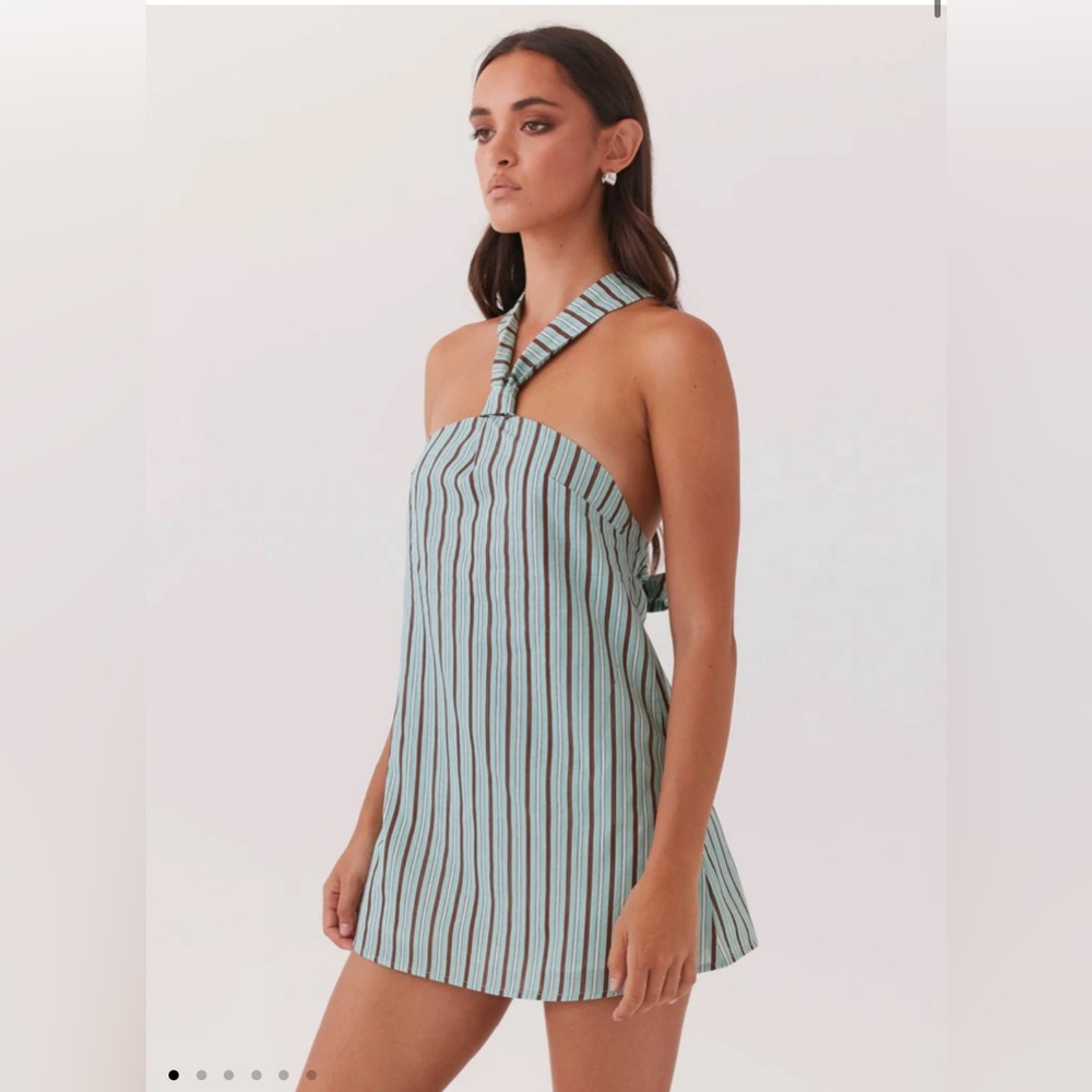 Peppermayo Keira Linen Mini Dress - Striped Halter Neck Dress - Coastal Stripes